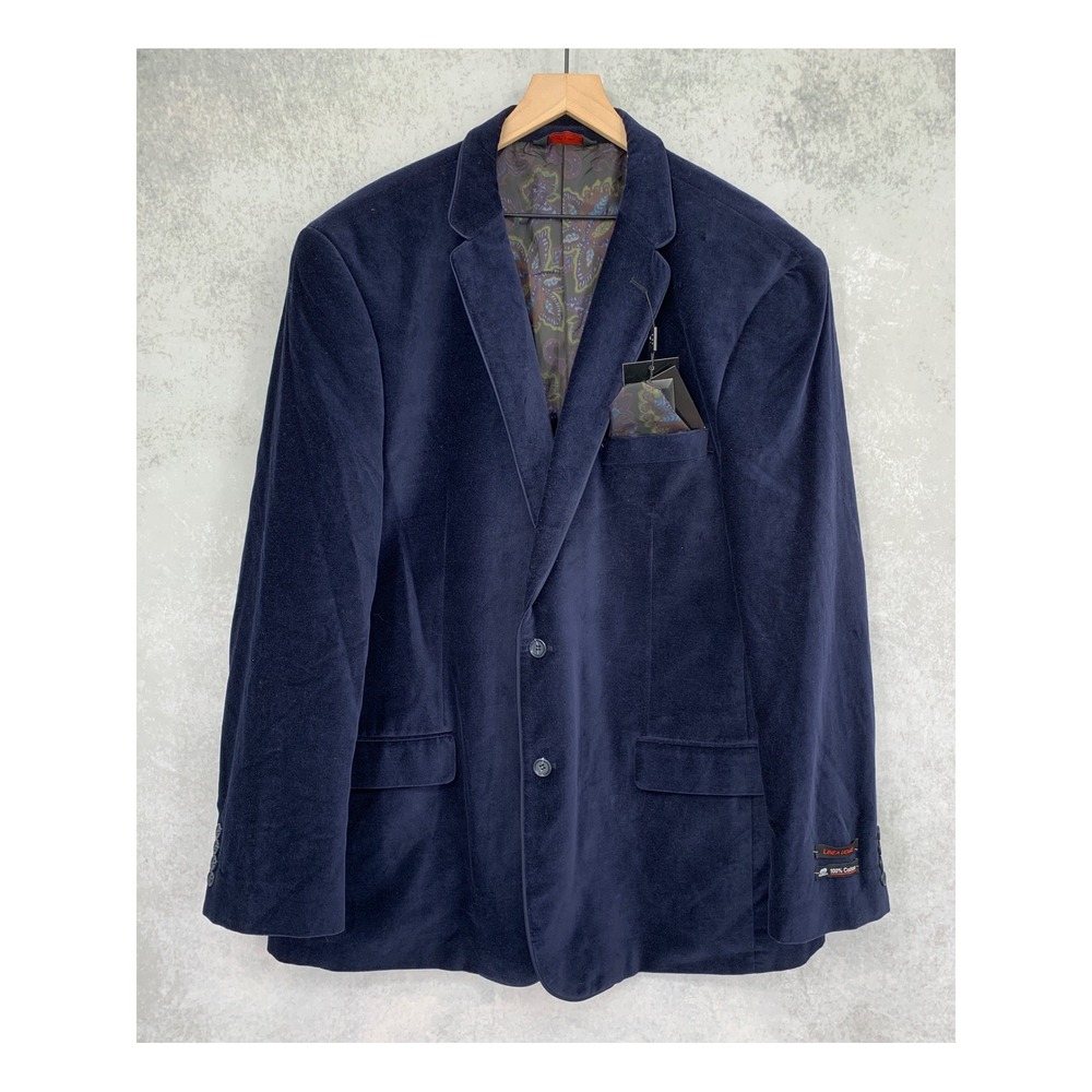 Linea Uomo Blazer Mens 50L Navy Blue Velvet Paisley Lining Holiday Cotton NEW